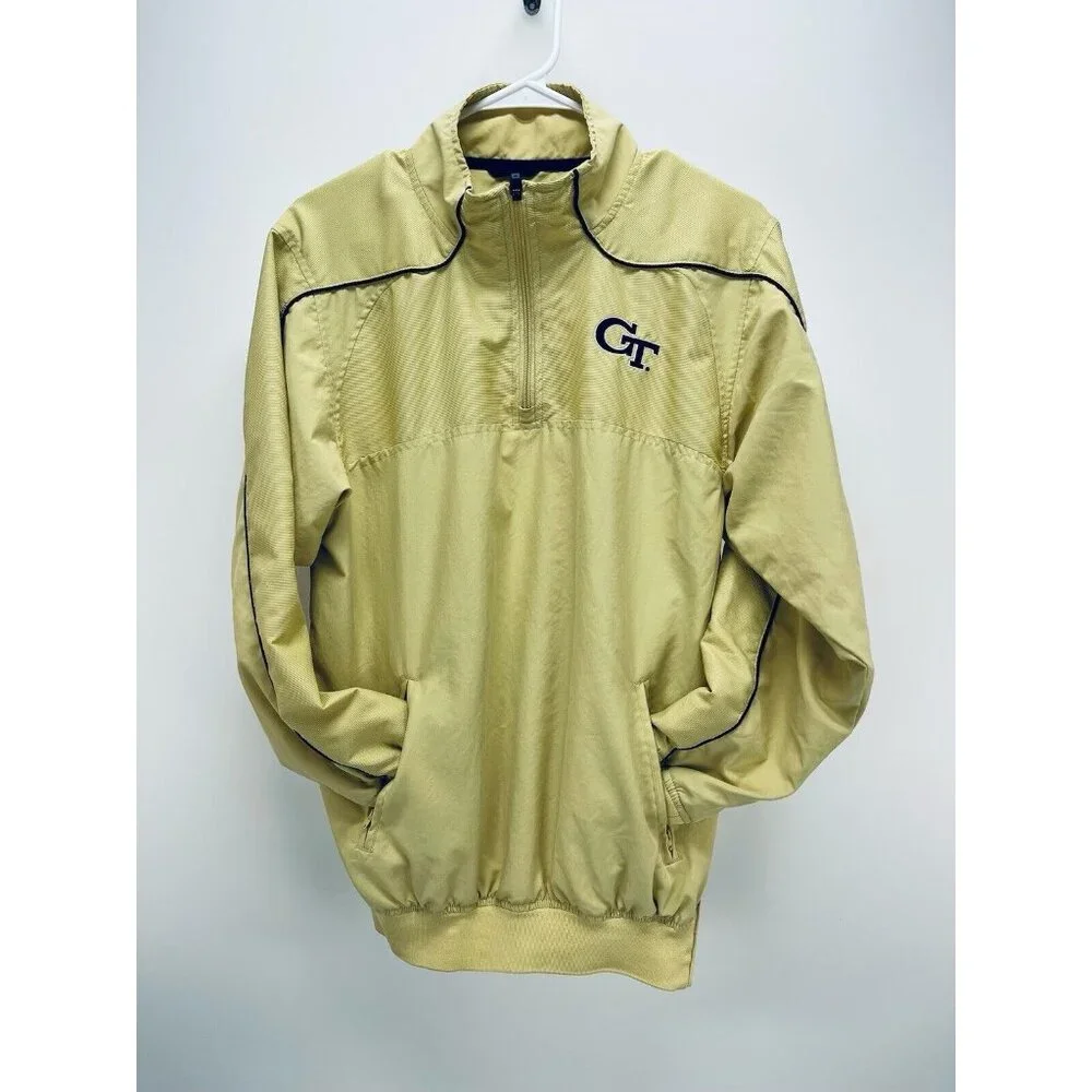 georgia tech Mens Jacket Yellow Pullover Sweathirt Russell Athletic Size Small